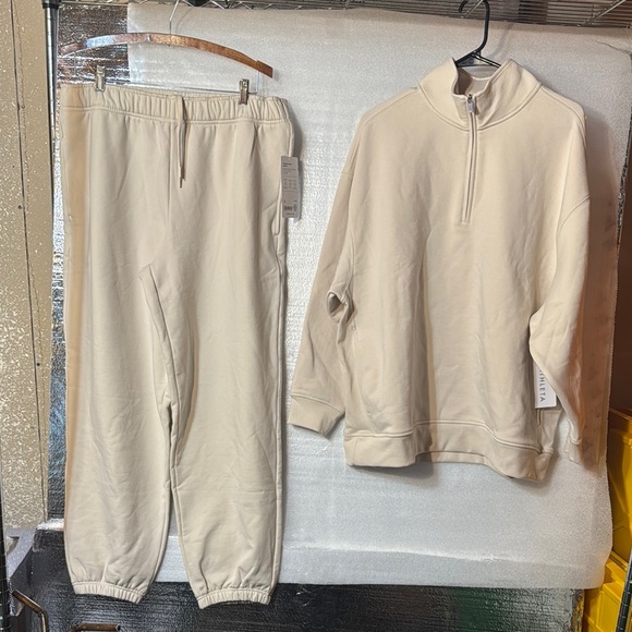 Pants - ATHLETA Power of She Cream Quarter-Zip Sweatshirt and Joggers Set. XL